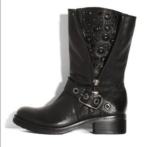 Sz 10 Black Leather Studded Motorcycle Boots